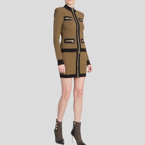 🆕 Balmain Paris Square Zip High-Waisted Skirt | Color: Khaki Black | Size: 42 - Picture 7 of 8